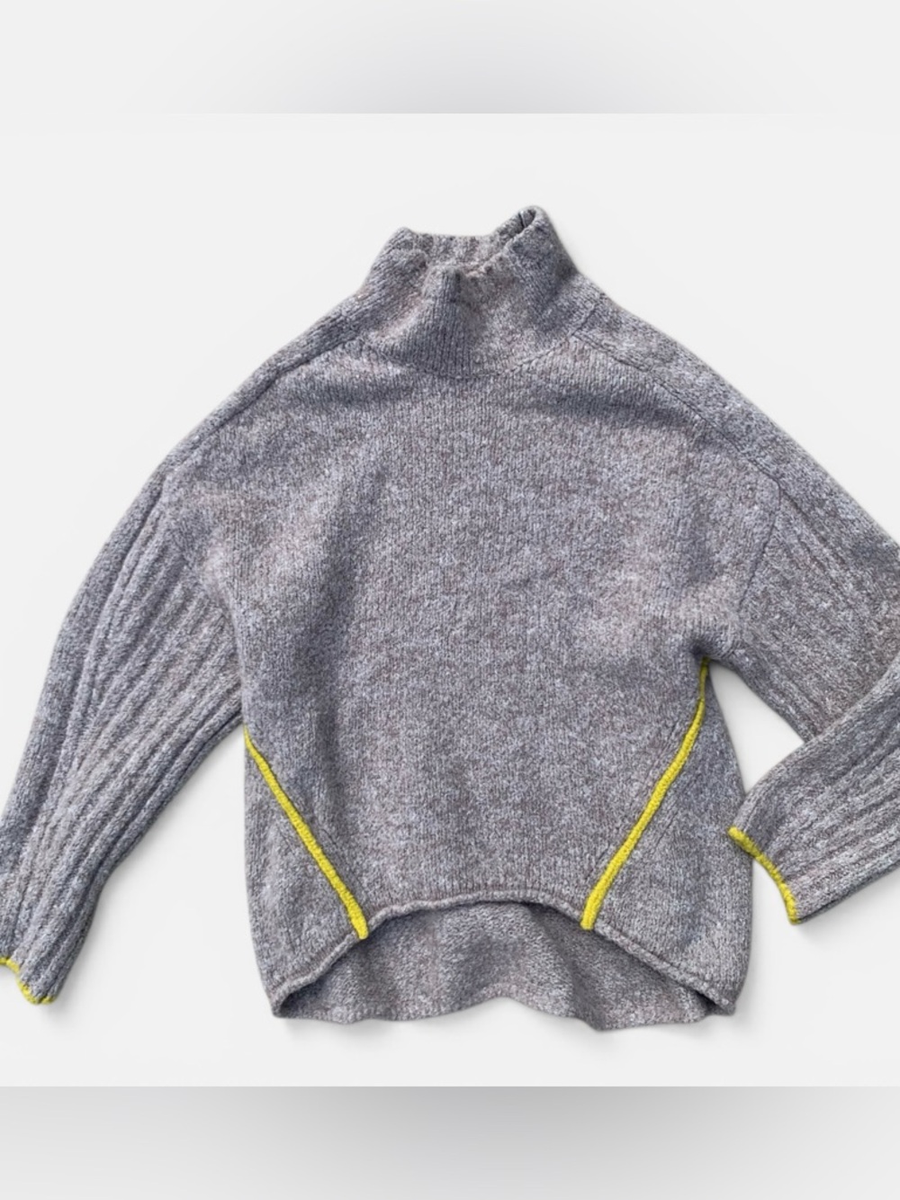 Anthropologie Moth Mock Neck Sweater with Yellow Trim Small